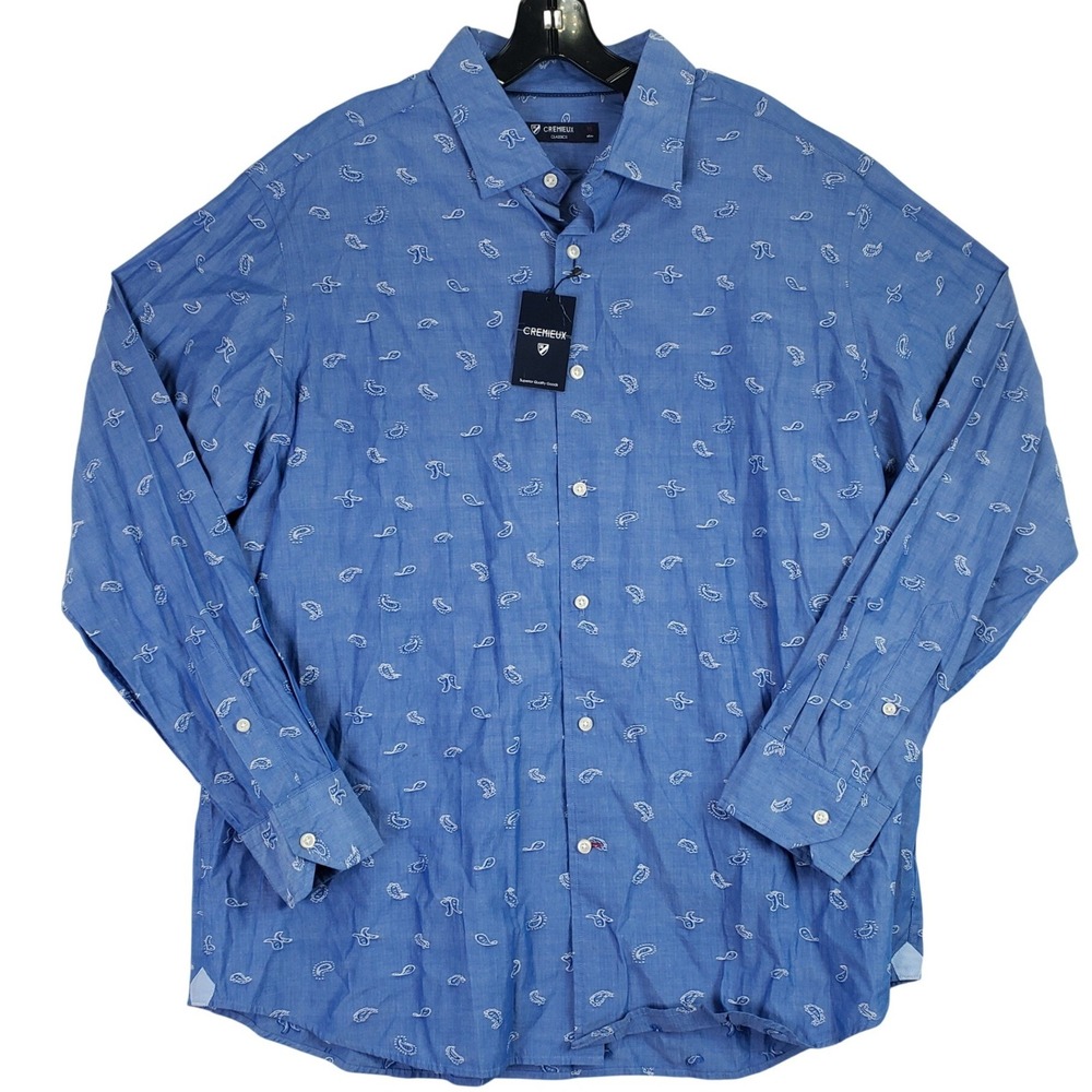 Cremieux Classics Paisley Button Down Shirt‎ Mens XL Blue Cotton Preppy Office
